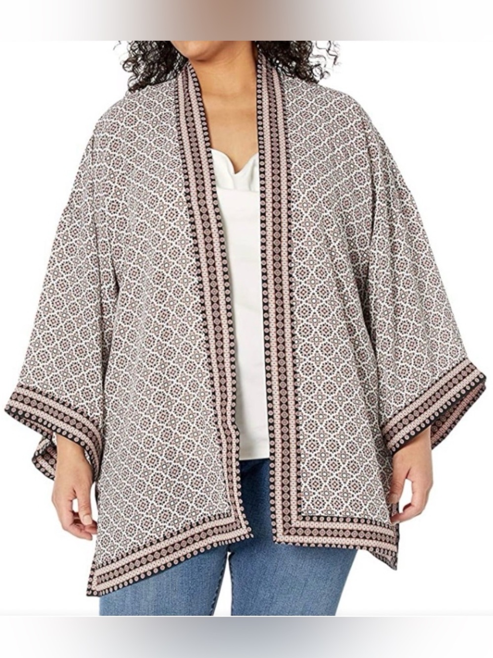 Max Studio Floral Geometric Print Open Front Kimono Cardigan Size M